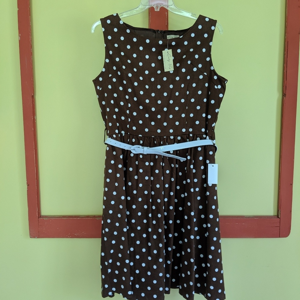 NWT Lindy Bop Brown Polka Dot Dress